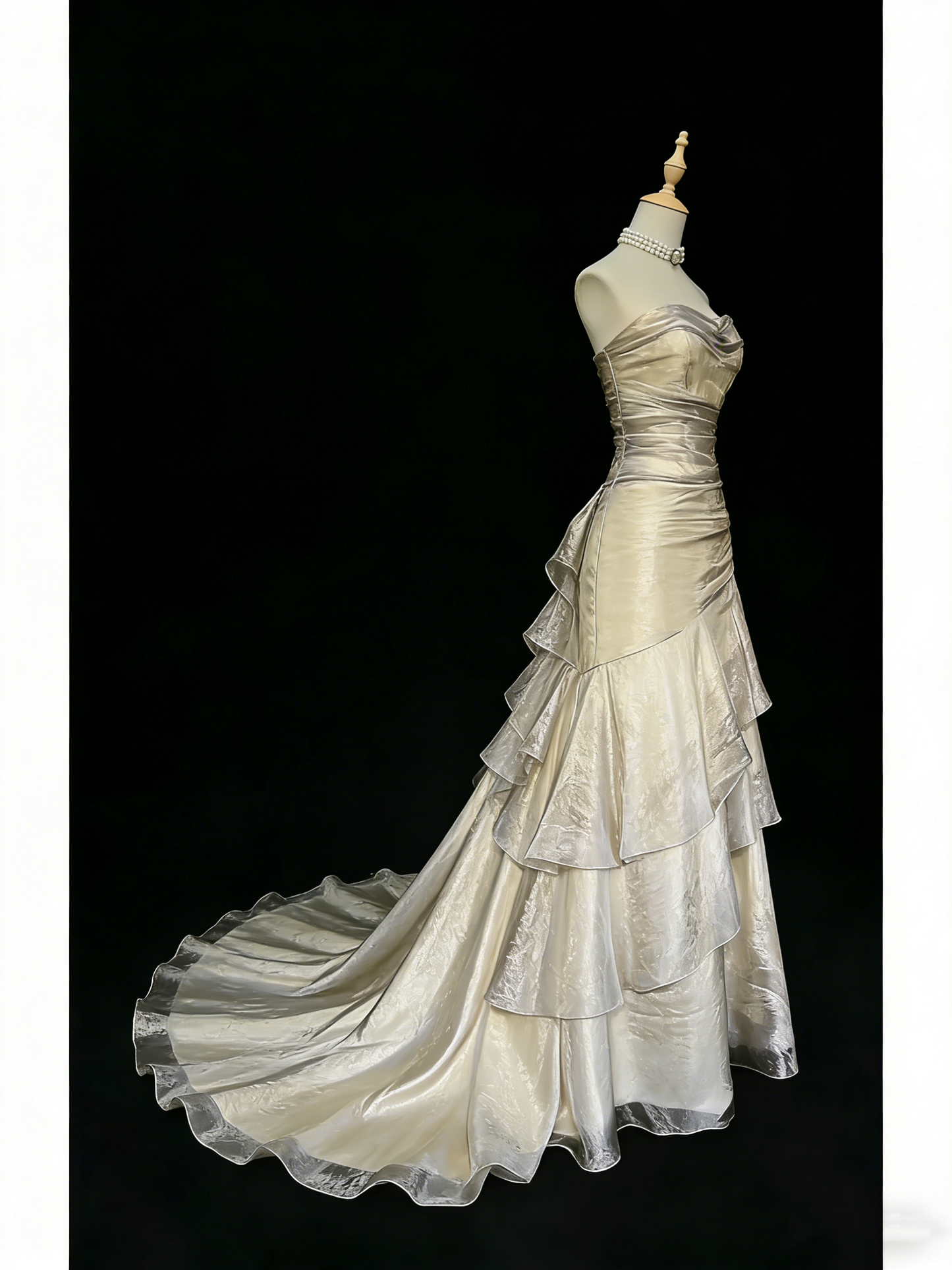 Vintage Ivory Tulle Mermaid Long Evening Dress Birthday Outfits SP941