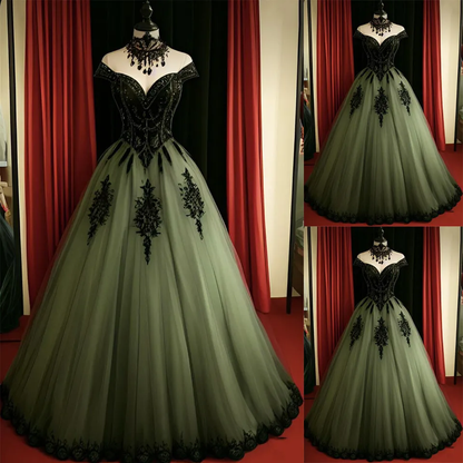 Gothic A-line Tulle Prom Dress,Chic Formal Gown Y4470