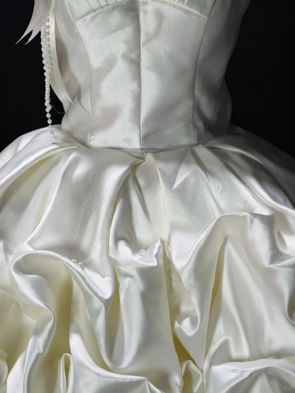 Elegant White Sleeveless Satin Pleated A Line Short Homecoming Dress Cocktail Dress SP3158