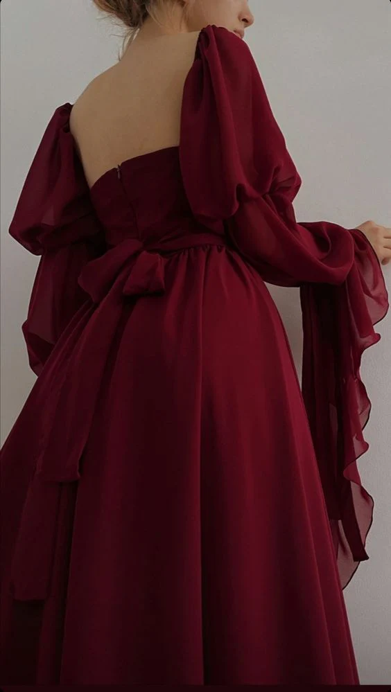 Vintage Romantic A-Line Burgundy Prom Dress Evening Dress Y7583