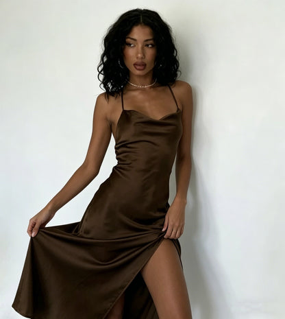 Sexy Brown Long Prom Dress With Split,Black Girls Prom Gown Y4585
