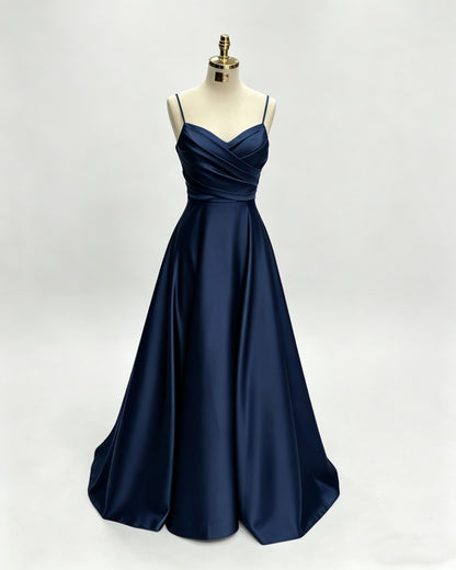 Green Women Satin Cheap Prom Dresses A Line Spaghetti Straps Long Girls Formal Evening Party Gowns Christmas Wears  Y4578