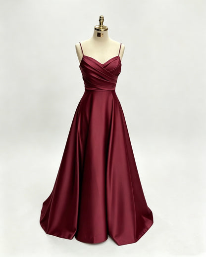 Green Women Satin Cheap Prom Dresses A Line Spaghetti Straps Long Girls Formal Evening Party Gowns Christmas Wears  Y4578