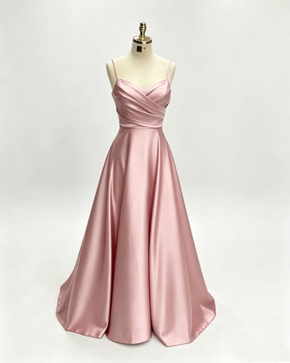 Green Women Satin Cheap Prom Dresses A Line Spaghetti Straps Long Girls Formal Evening Party Gowns Christmas Wears  Y4578