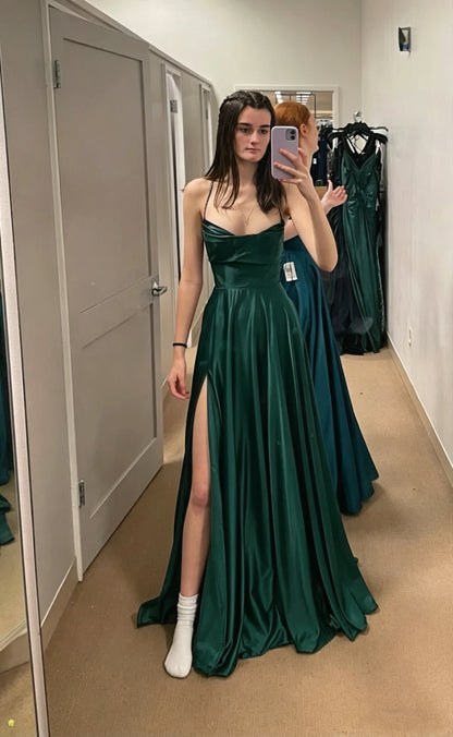 Burgundy A-line Floor-Length Satin Solid Color Prom Dresses Backless Sleeveless Elegant Senior Prom Dress Y4388