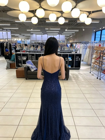 Sparkly Navy Blue Mermaid Long Prom Dress,Navy Blue Evening Gown  Y2917