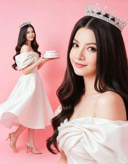 Cute White Off The Shoulder Satin Birthday Party Dress Sweet 15 Dress Short Prom Dress Y2583