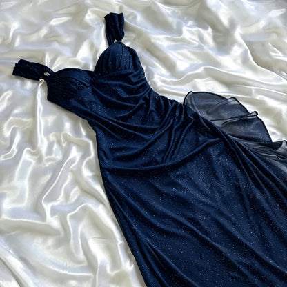 Elegant Black Chiffon Sequin Long Prom Dress Birthday Party Dress Y9738