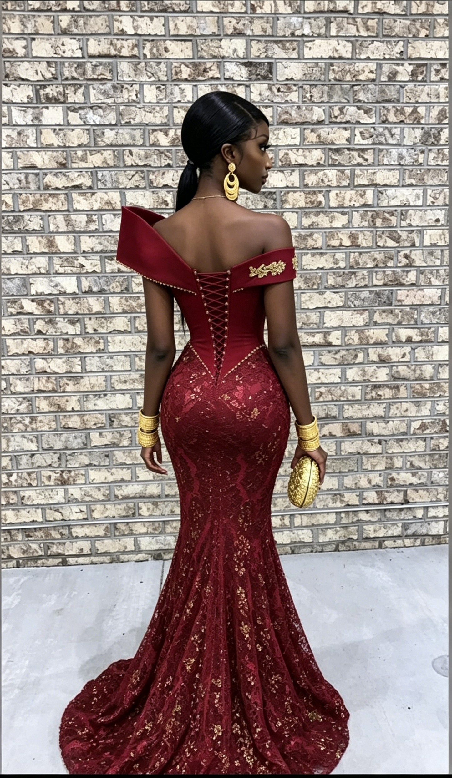 Burgundy African Mermaid Prom Dress Long Evening Dress Y6520