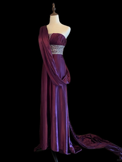 Pretty Purple Satin Sequin Mermaid Long Party Dress Birthday Prom Dress SP4092