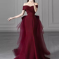 Mermaid Off Shoulder Evening Dress with Bow Burgundy Prom Dress Y7181