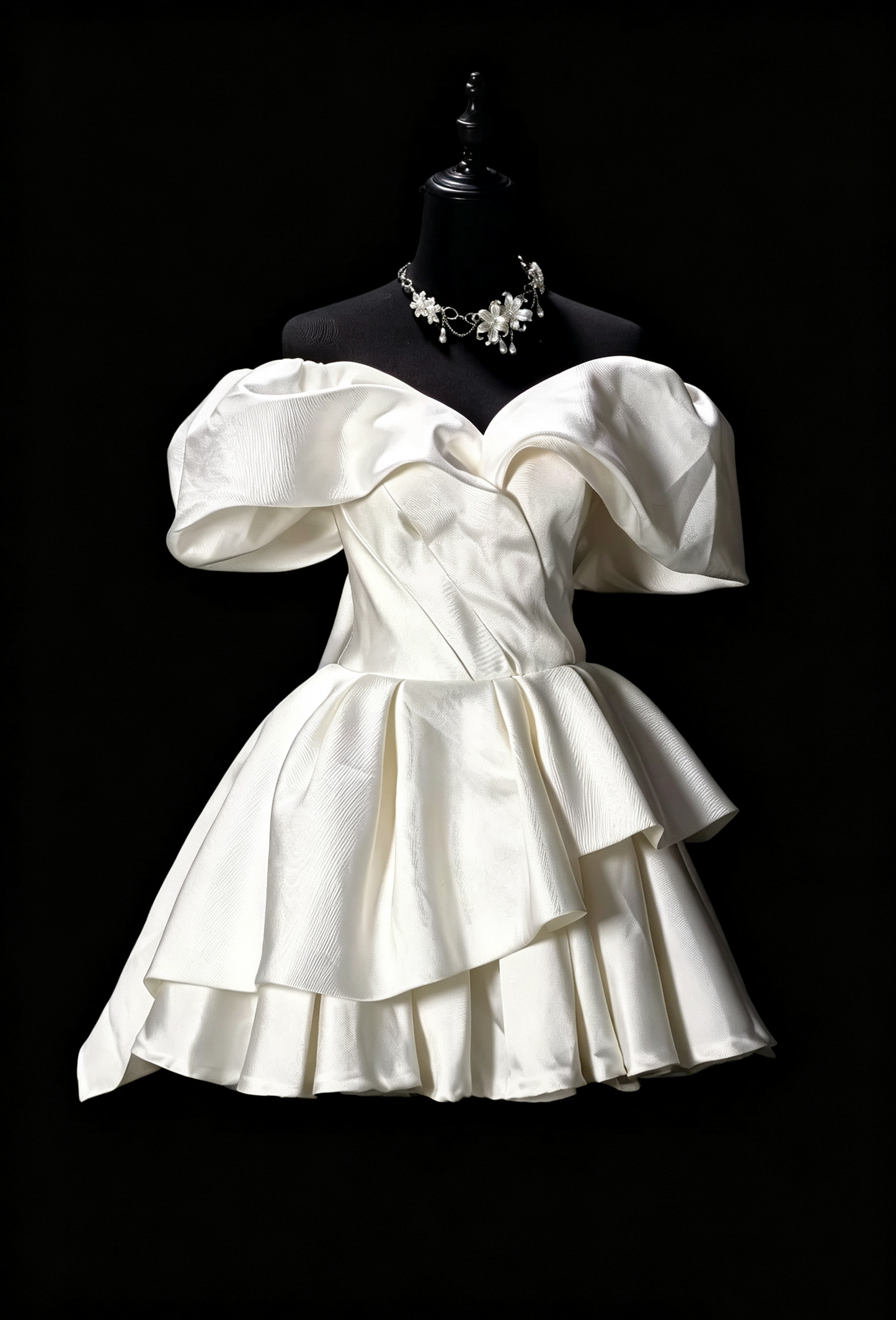 Elegant Off The Shoulder Satin A Line Mini Birthday Dress,White Short 6th Grade Homecoming Dress SP3157