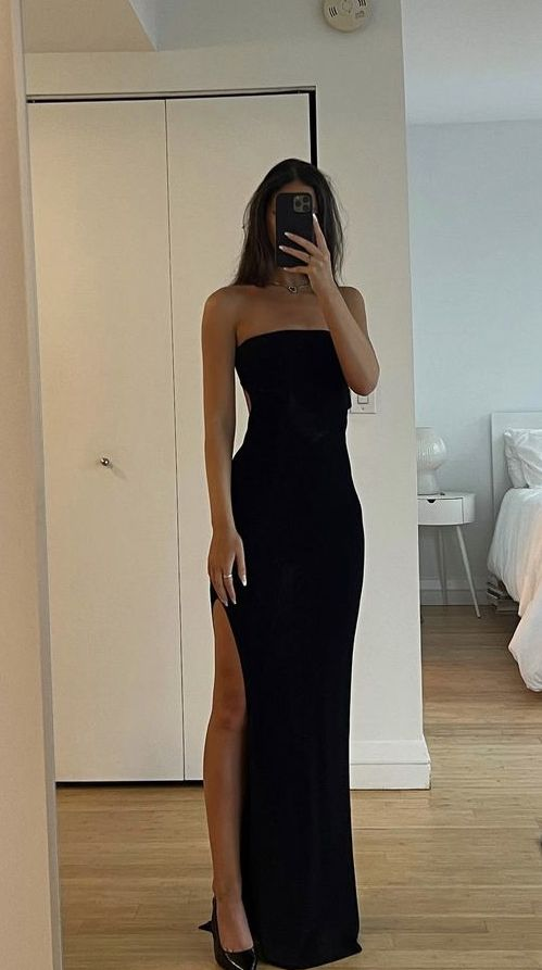 Classy Black Strapless Long Prom Dress With Split  Y7254