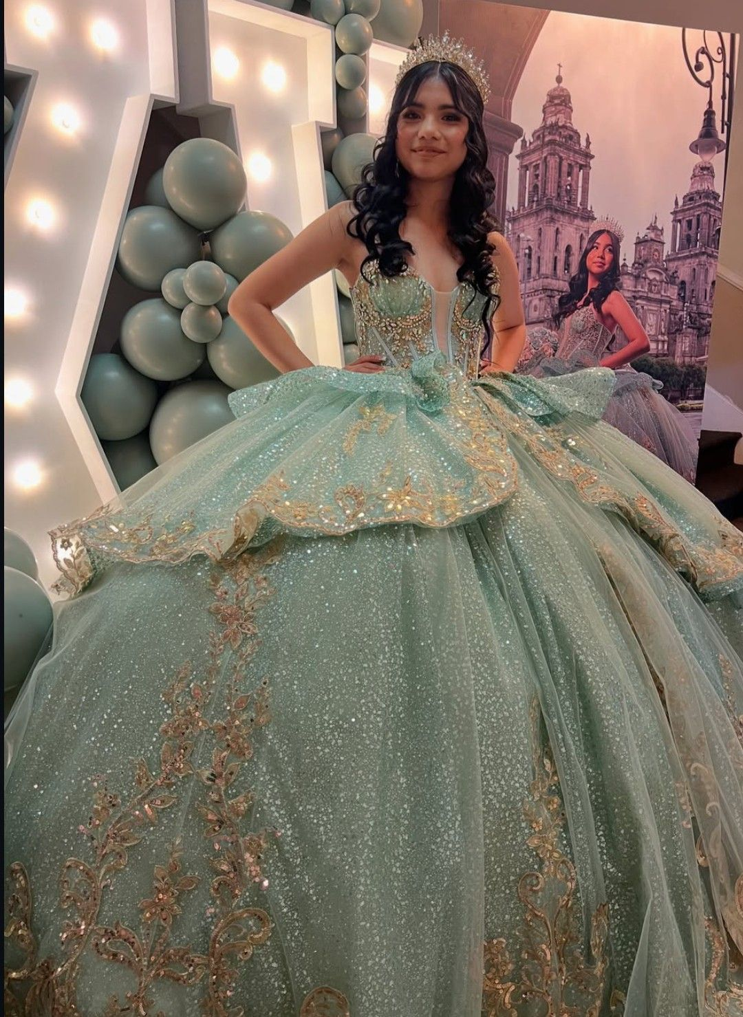 Gorgeous Ball Gown Green Tulle Sequin Appliques Quinceanera Dress Sweet 15 Dress SP4292