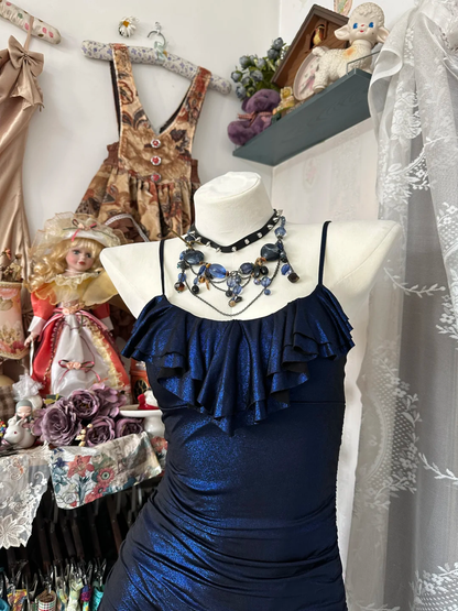 Pretty Spaghetti Straps Navy Blue Homecoming Dress Sheath Short Cocktail Dress Birthday Outfits Y9004