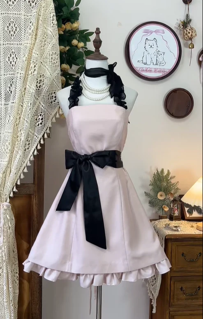 Classy Pink Satin A Line Halter Ruffle Homecoming Dress Cocktail Dress Y8879