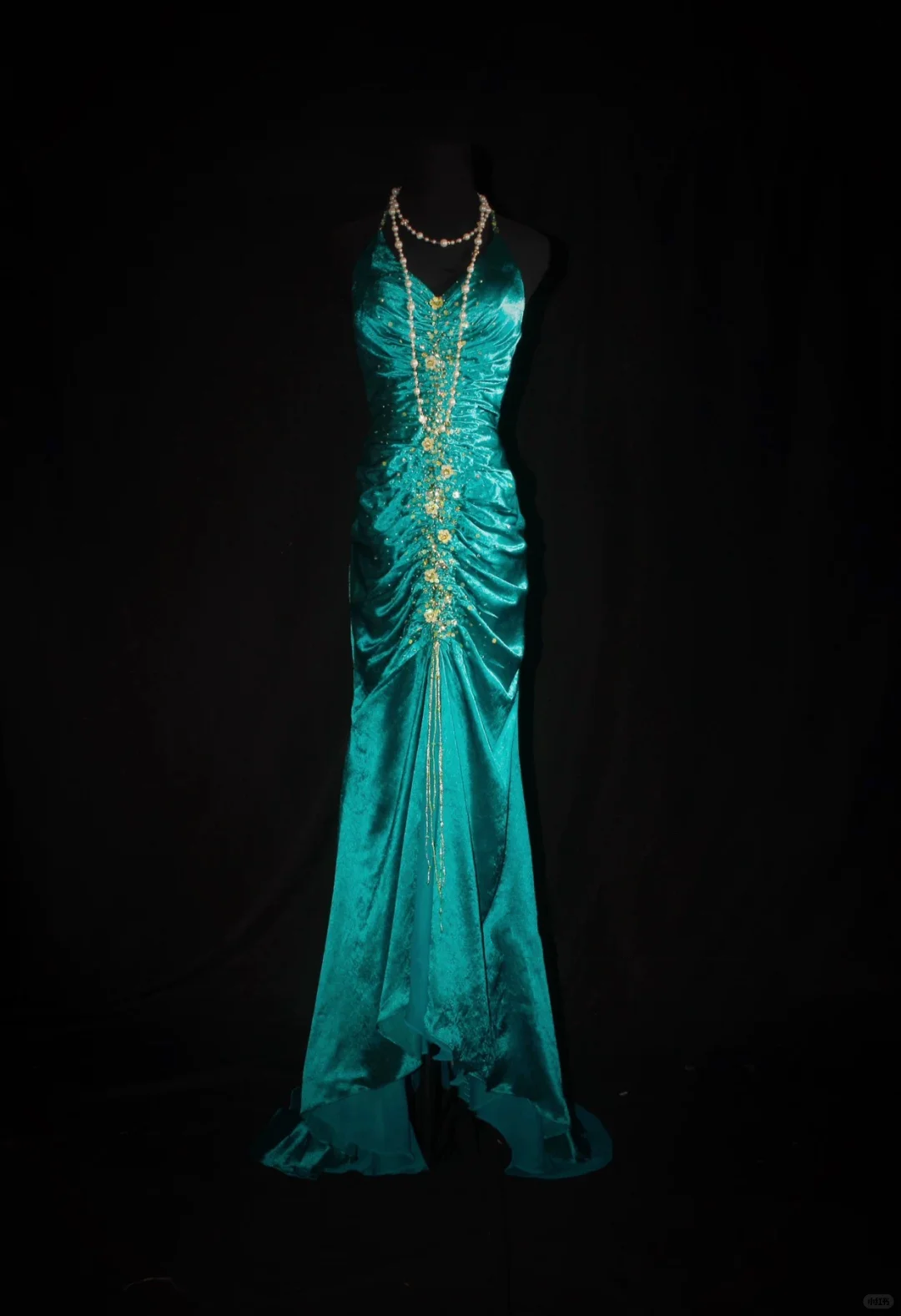 Elegant V Neck Green Satin Beaded Mermaid Long Party Dress Formal Birthday Dress SP2158