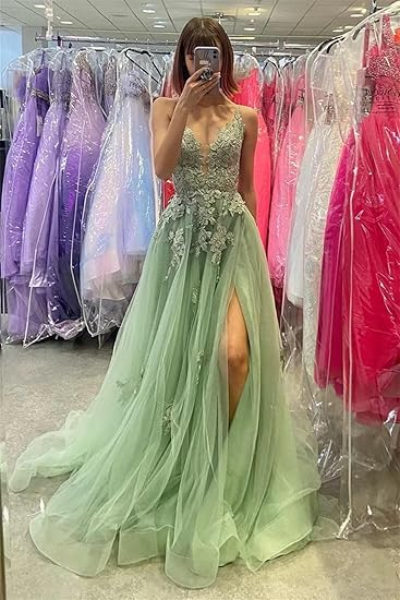 A Line Spaghetti Straps Dark Green Long Prom Dress with Criss Cross Back Y2003