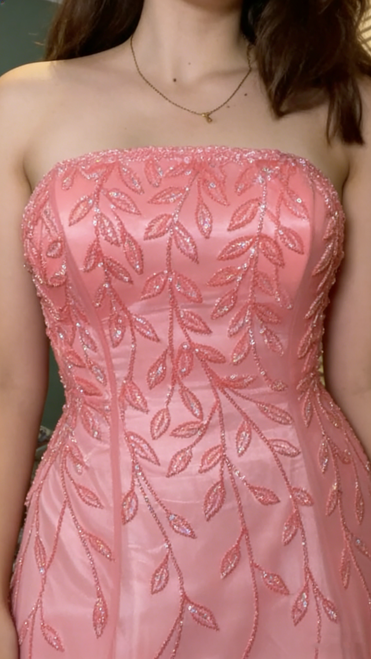 Pretty Strapless Pink Tulle Beaded Mermaid Long Party Dress 20th Birthday Dress SP2052