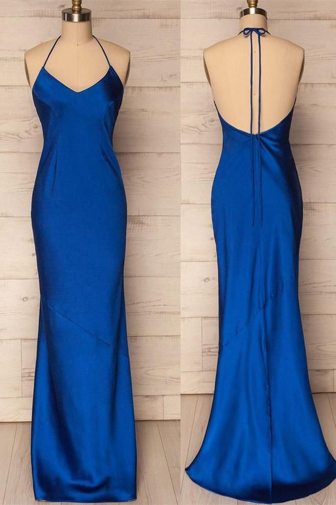 Mermaid Halter Satin Long Prom Dress Y7205