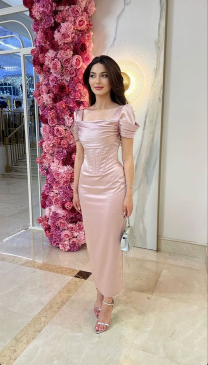 Classy Pink Satin Long Prom Dress,Pink Bridesmaid Dress  Y2651