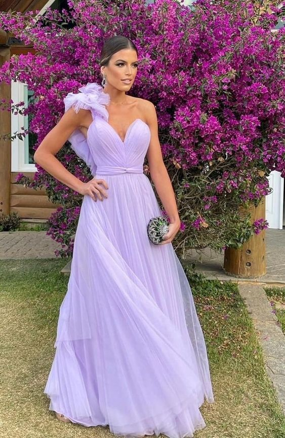 A-Line Long Tulle One Shoulder Prom Dress Y6299