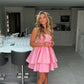 Cute Pink Strapless Short Homecoming Dress,Pink Layered Dress Y1853