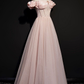 Pink Tulle Beaded Princess Prom Dress Off The Shoulder Ball Gown Evening Dress Y7584