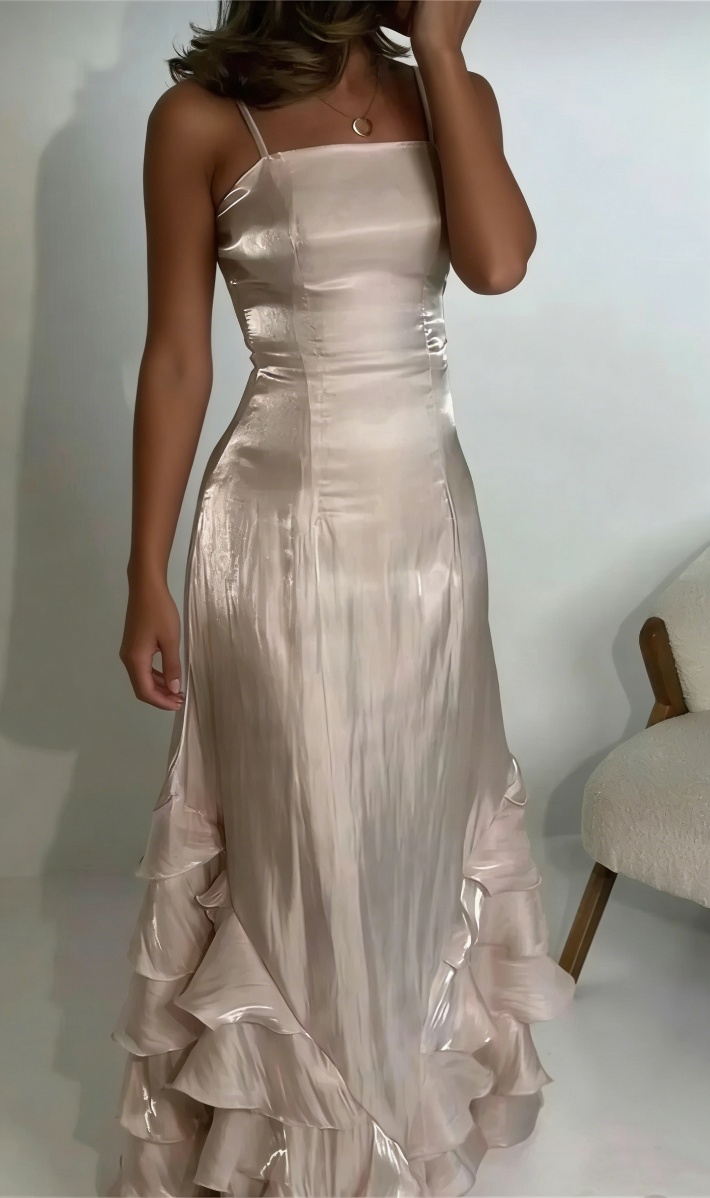 Vintage Prom Dresses with Pleated Ruffles,Floor Length Evening Gown Y4595