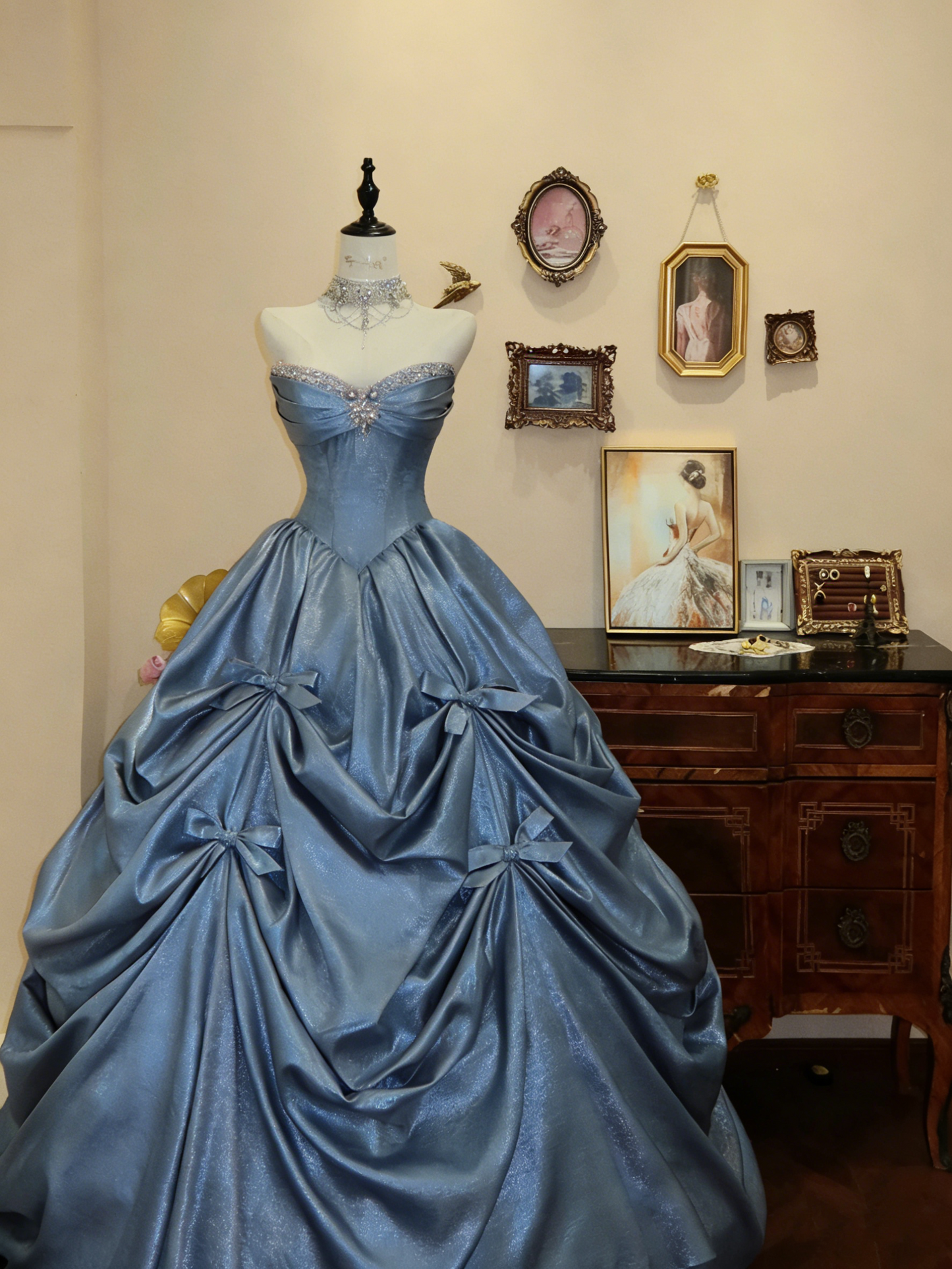 Charming Strapless Ball Gown Pink Satin Beaded Pleated Birthday Quinceanera Dress With Bow SP1877