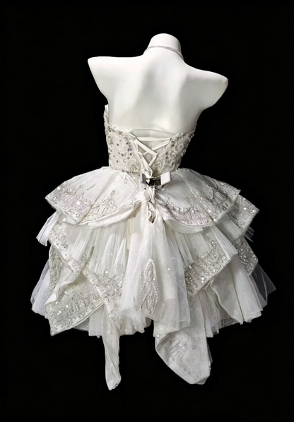 Pretty Strapless White Tulle Beaded A Line Short 8th Grade Homecoming Dress,Formal Mini 15th Birthday Outfits SP3164