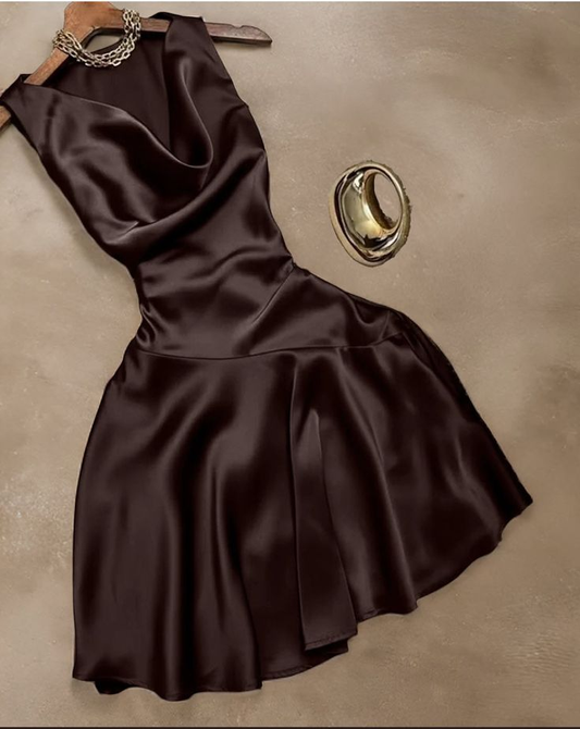 Vintage Sleeveless Chocolate Satin A Line Short 7th Grade Homecoming Dress SP2718