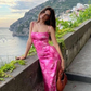 Pretty Pink Floral Prom Gown Long Sheath Prom Dress Y7512