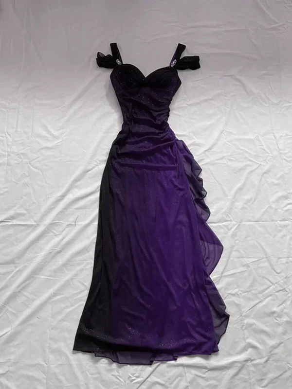 Shiny Ombre Purple Chiffon Long Prom Dress Evening Dress Y7488