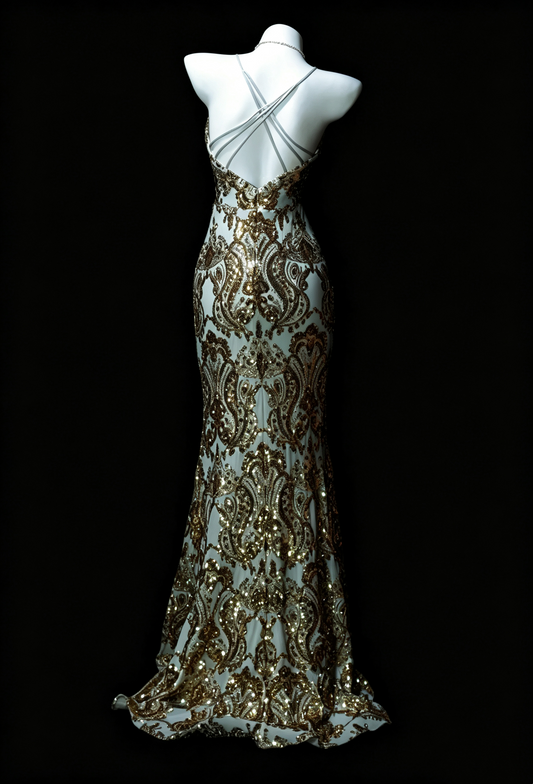 Vintage Spaghetti Straps Green Satin Sequin Beaded Mermaid Long Party Dress Birthday Prom Gown SP3163