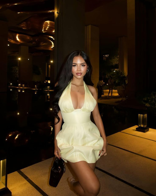 Elegant Yellow Halter A Line Birthday Outfits 6th Grade Homecoming Dress Y9064