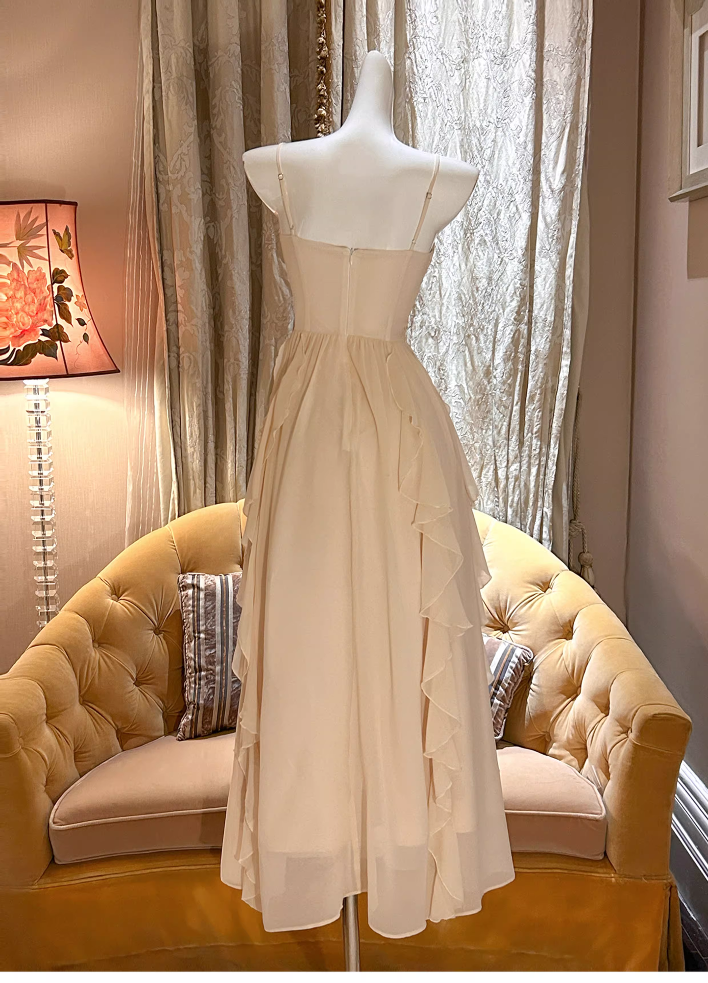 Classy White Spaghetti Straps Chiffon Ruffles Long Wedding Guest Dress Party Dress SP2011