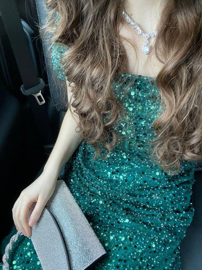 Classy Emerald Green Sequin Mermaid Party Dress Long Evening Gown SP4250