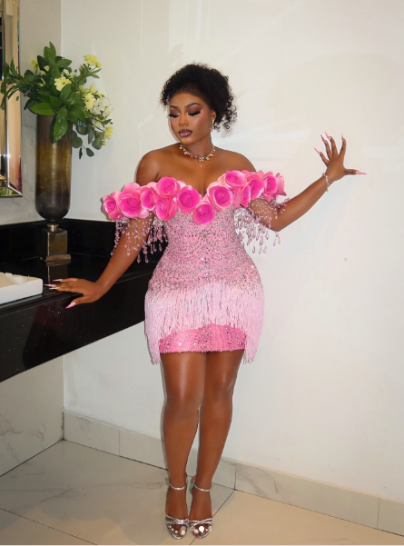 Unique Pink Satin Beaded Sheath Short 8th Grade Homecoming Dress,Off The Shoulder Short Birthday Outfits With 3D Flowers SP3256