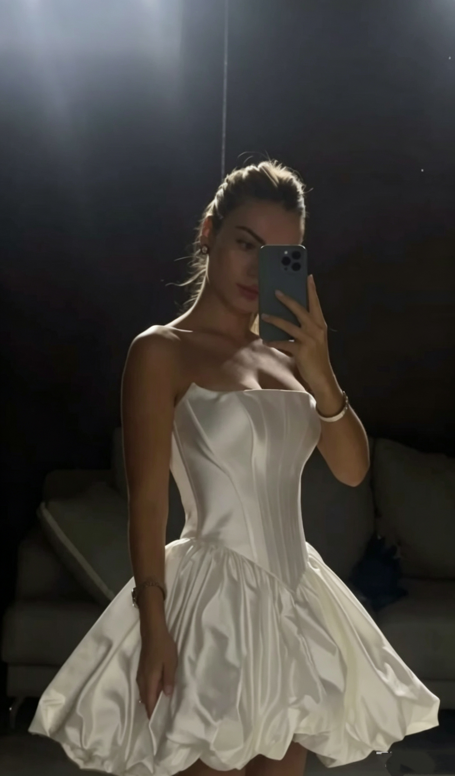 Elegant Strapless Satin Pleated A Line Short 17th Birthday Outfits,White Short Graduation Homecoming Dress SP2803