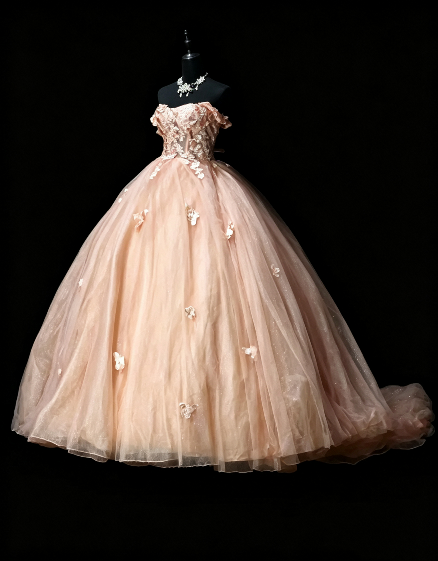 Pretty Light Pink Off The Shoulder Tulle Appliques Quinceanera Dress Sweet 16 Dress SP3170