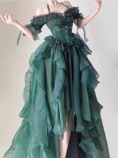 Stunning Green A-line Flower Prom Dress Masquerade Dress Y4810