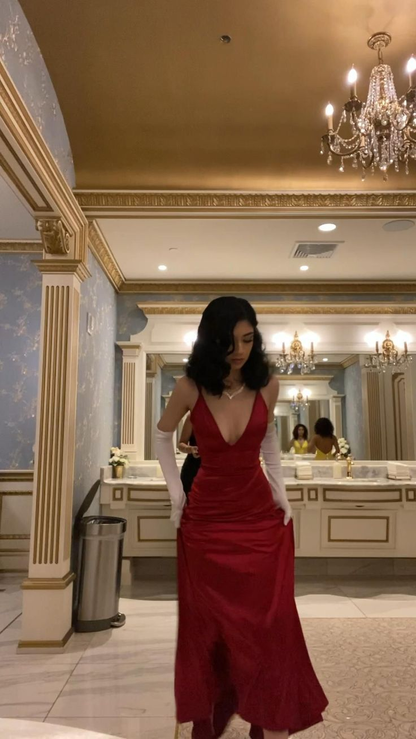 Elegant Mermaid V Neck Long Prom Dress,Classic Burgundy Evening Dress Y1648