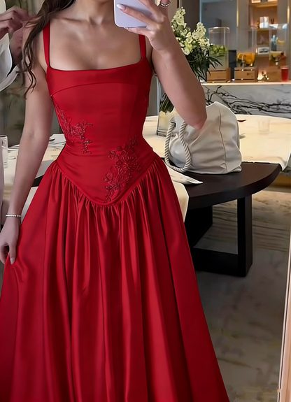 Pink Elegant A-Line Spaghetti Strap Satin Long Evening Dress Prom Dress Y7820