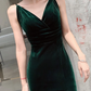 Simple V Neck Dark Green Velvet Long Prom Dresses, Dark Green Velvet Formal Graduation Evening Dresses Y2926