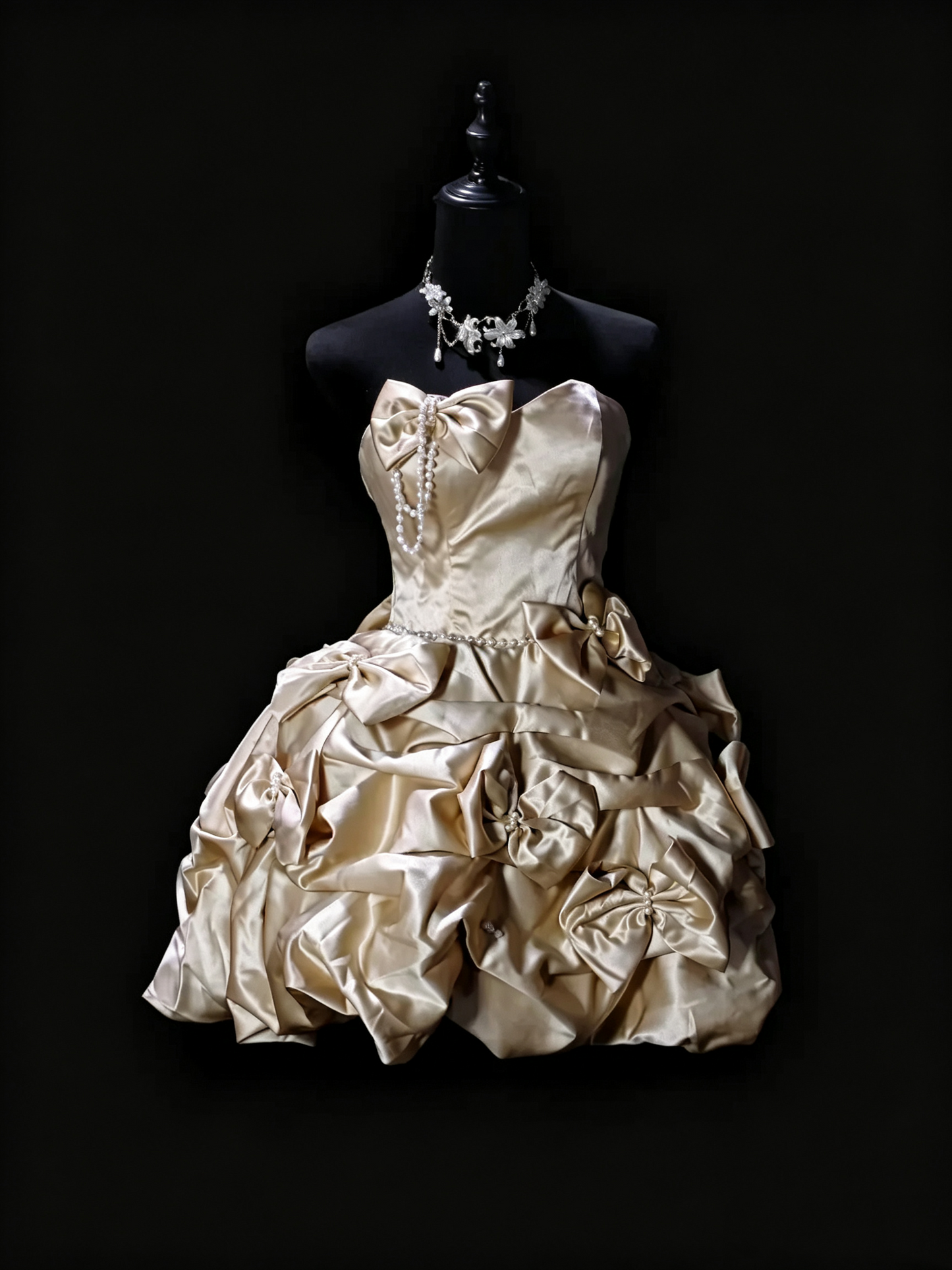 Charming Champagne Satin Pleated Bow A Line Short Birthday Dress Homecoming Dress SP3169