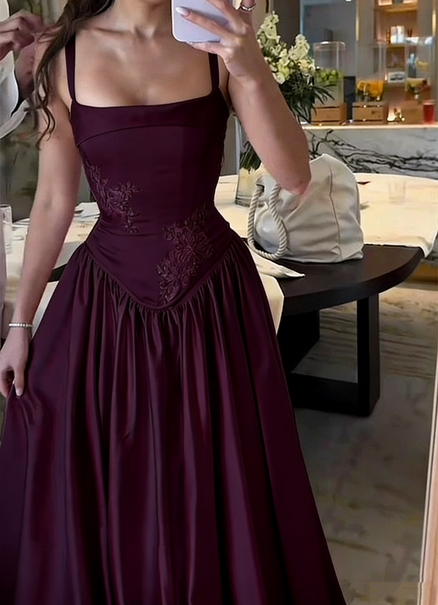 Pink Elegant A-Line Spaghetti Strap Satin Long Evening Dress Prom Dress Y7820