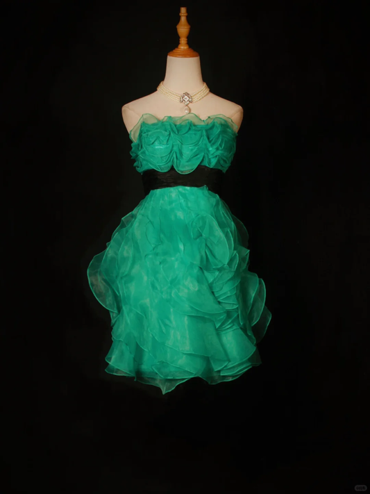 Unique Green Tulle Pleated Short Homecoming Dress,Strapless A Line Mini Cocktail Dress SP2828