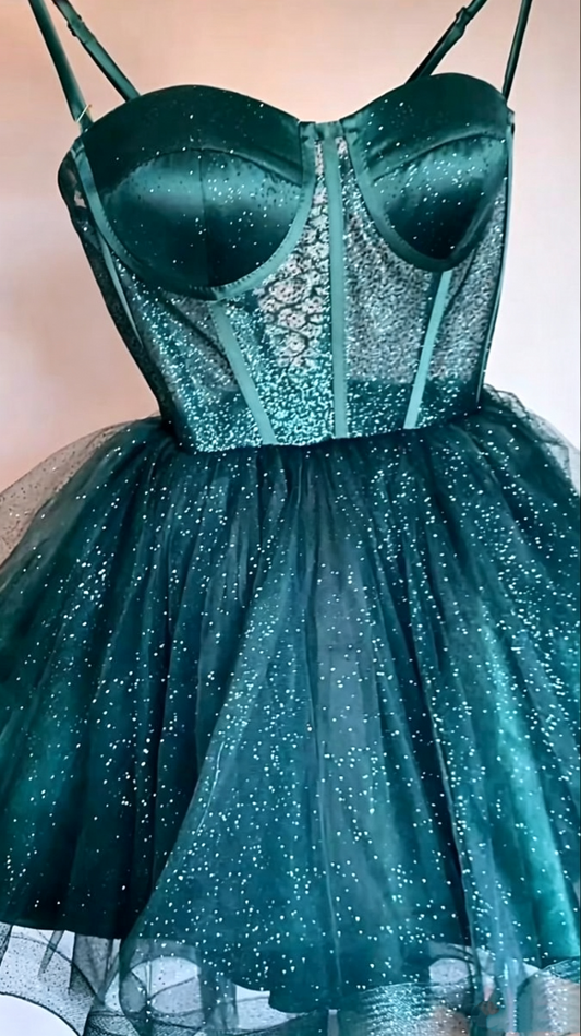 Sparkly Royal Blue Tulle Sequin A Line Short 6th Grade Homecoming Dress,Spaghetti Straps Mini Cocktail Dress SP2983