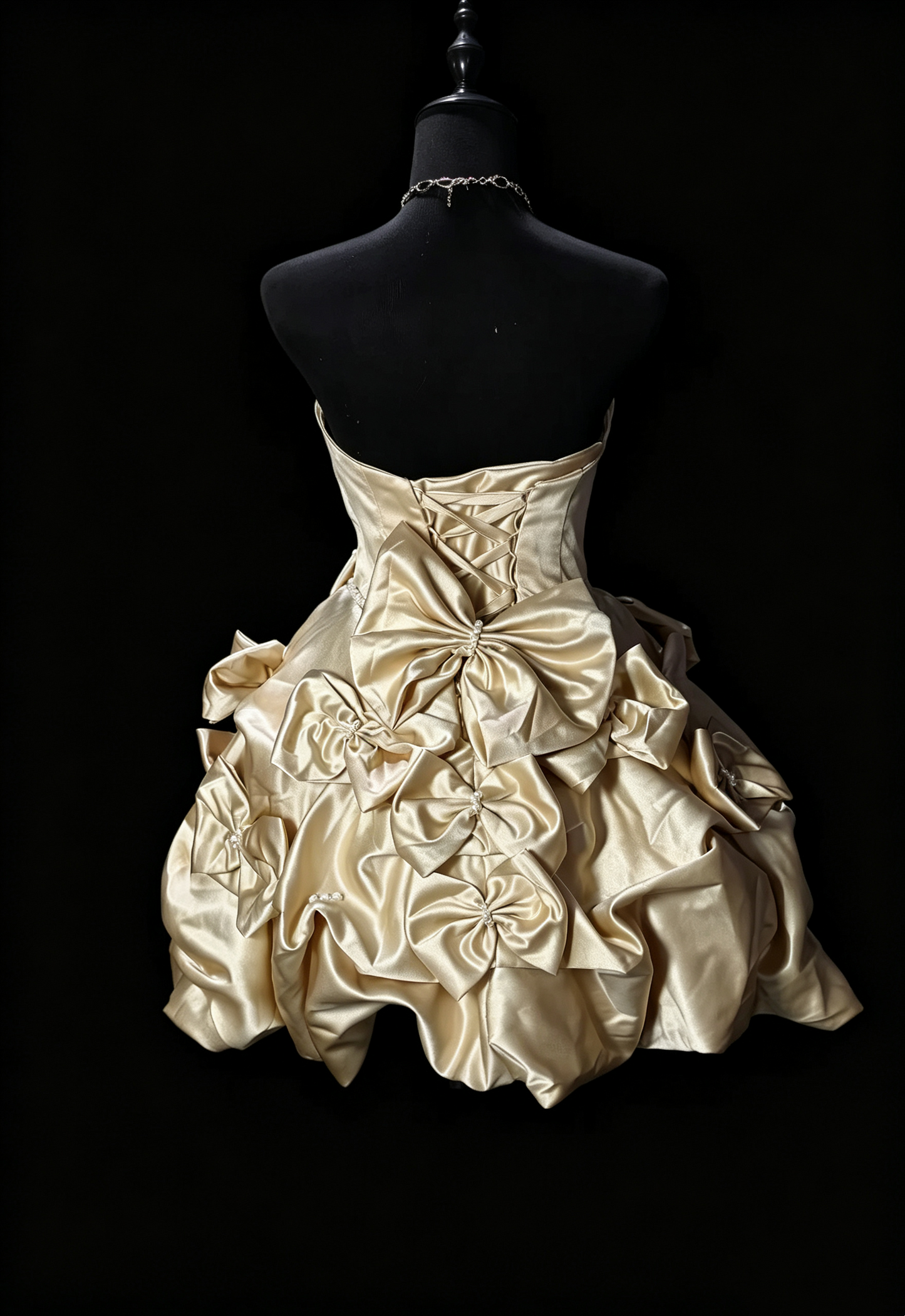 Charming Champagne Satin Pleated Bow A Line Short Birthday Dress Homecoming Dress SP3169